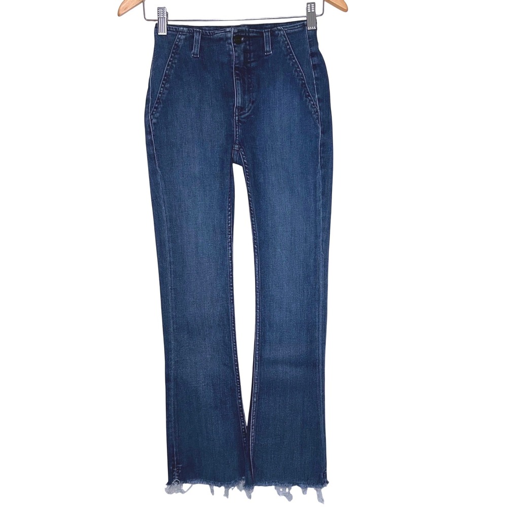 We The Free Free People‎ Cropped Slim Bootcut Jeans Raw Hem Blue 24